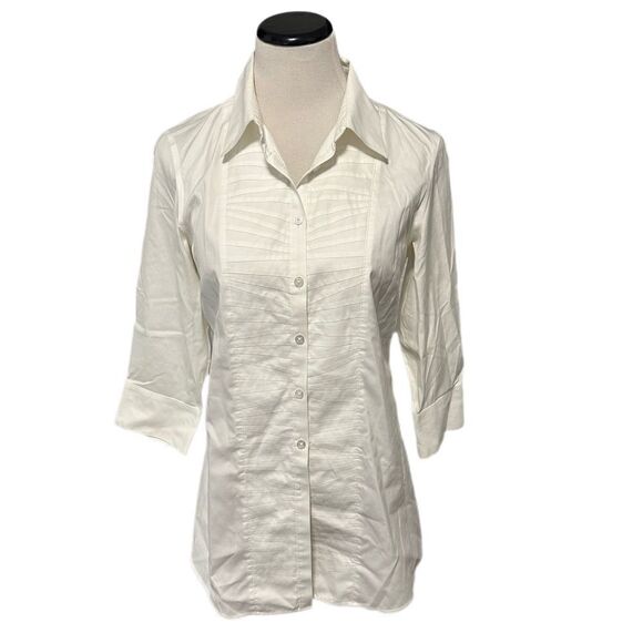 Chico’s No Iron White Tuxedo Style Button Down Sz 1/M - Picture 1 of 6